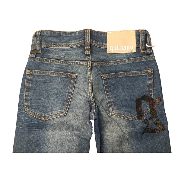 New John Galliano Bronze Silver Gold Big G Low-Rise Flare Jeans Denim Sz 24 …